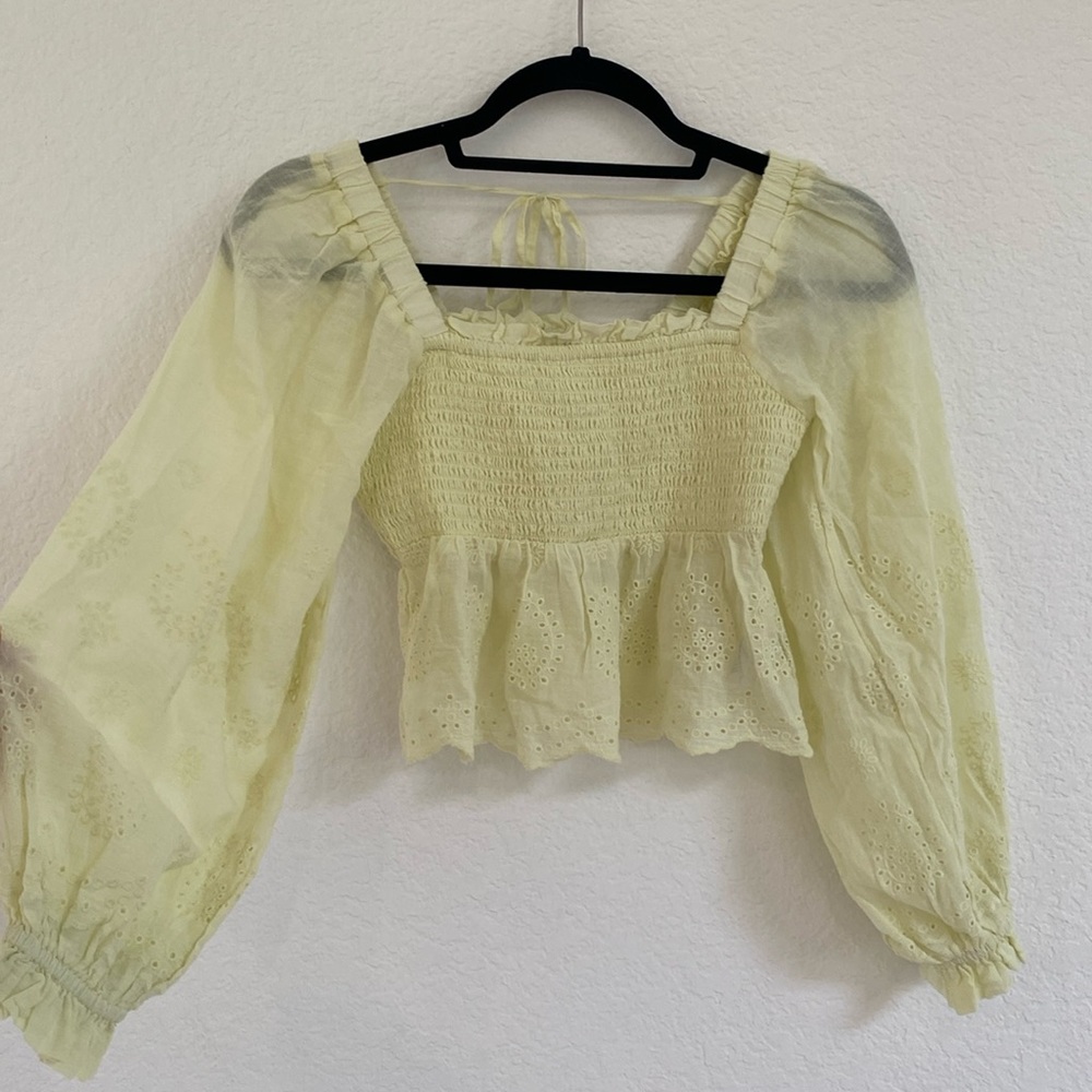 American Eagle Yellow Eyelet Smocked Top XS